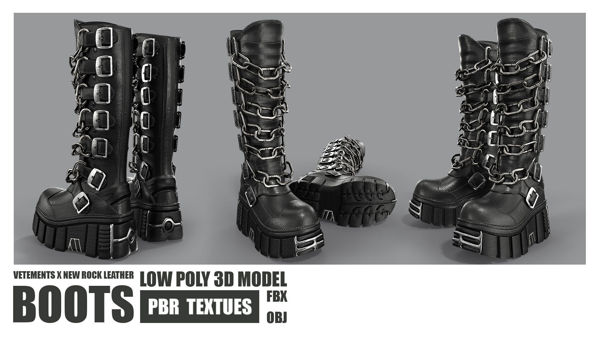 VETEMENTS X New Rock Leather Boots Low Poly PBR Textures Low-poly 3D model_3
