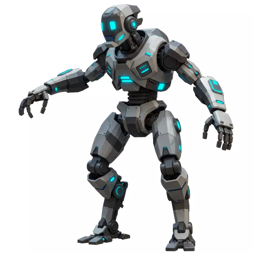 futuristic-gray-and-white-robot-with-glowing-blue Free low-poly 3D model