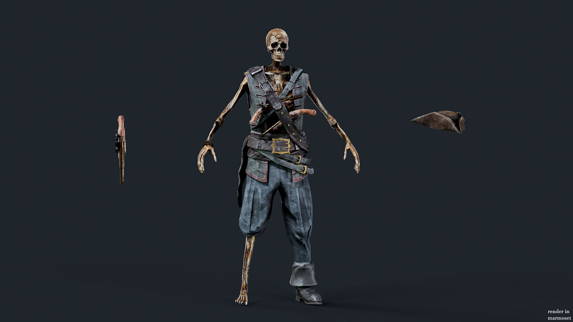 PIRATE SKELETON 7A Low-poly 3D model_7
