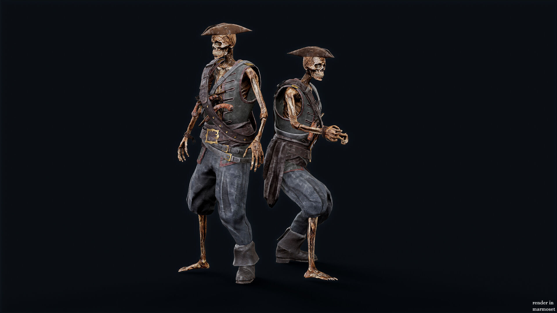 PIRATE SKELETON 7A Low-poly 3D model_3