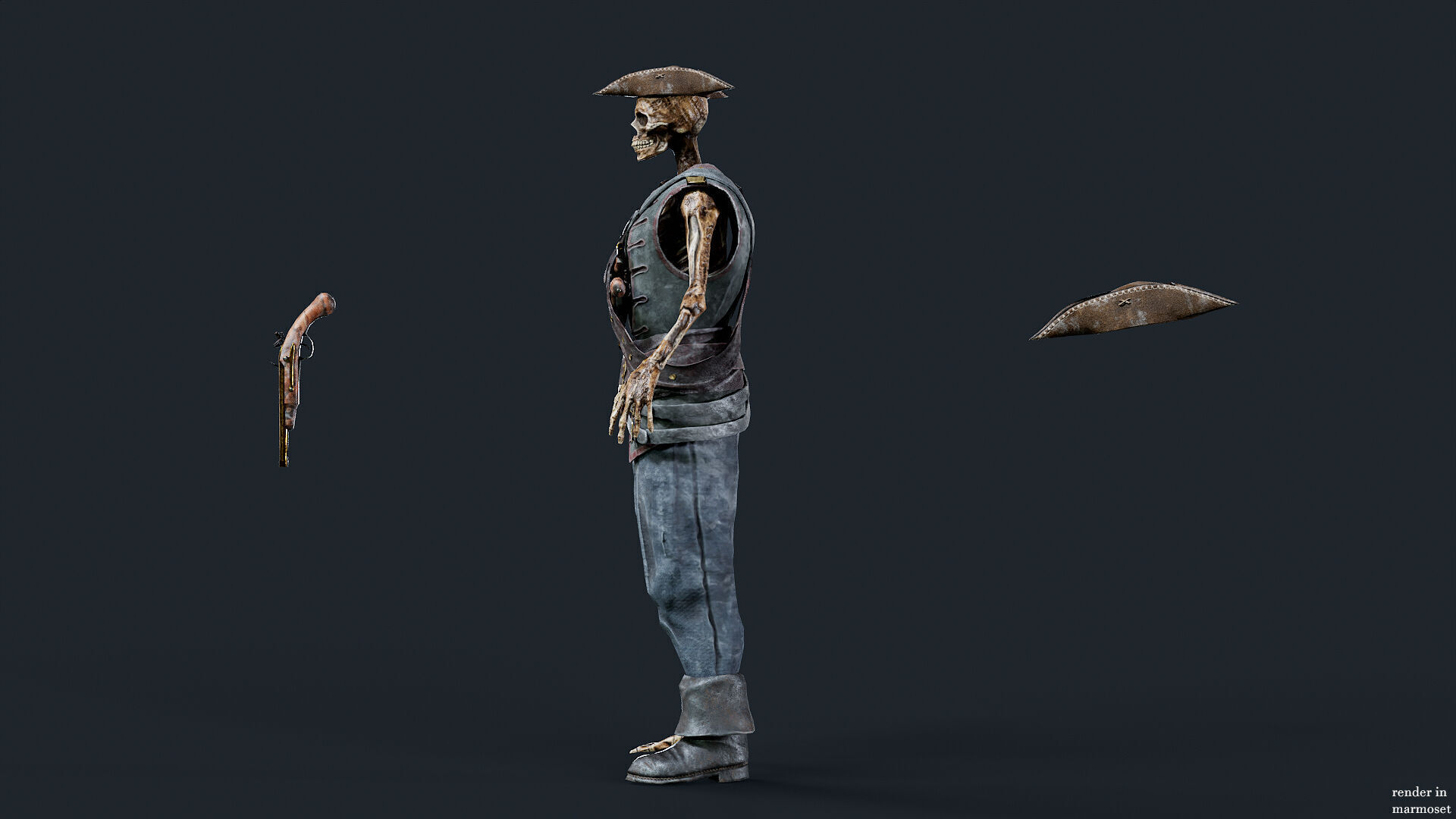 PIRATE SKELETON 7A Low-poly 3D model_6