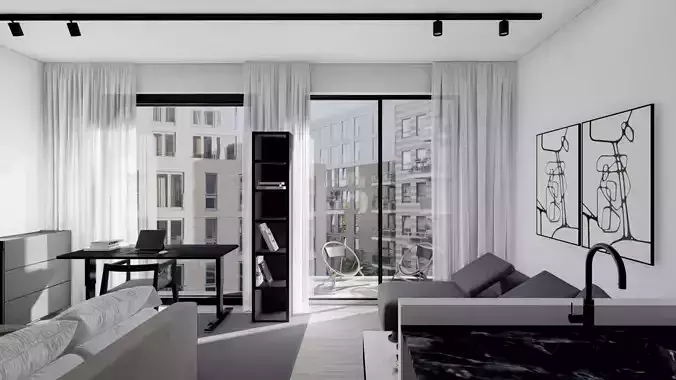 Modern Minimalist Studio Apartment 3D Model in Amsterdam 3D model