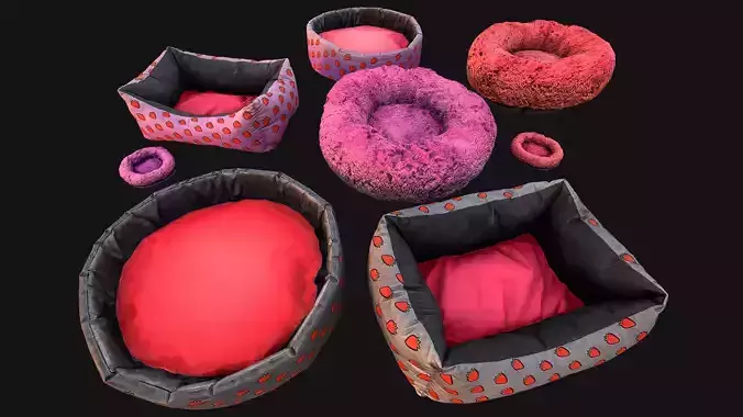 Bed for Animals Dog Cat Rodent Hamster Rat Pet Pack Set Low-poly 3D model