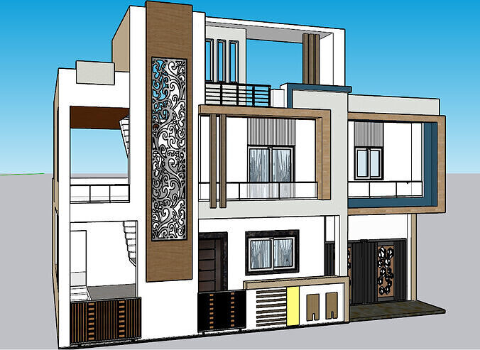Modern Duplex Residential House Plan 3D model