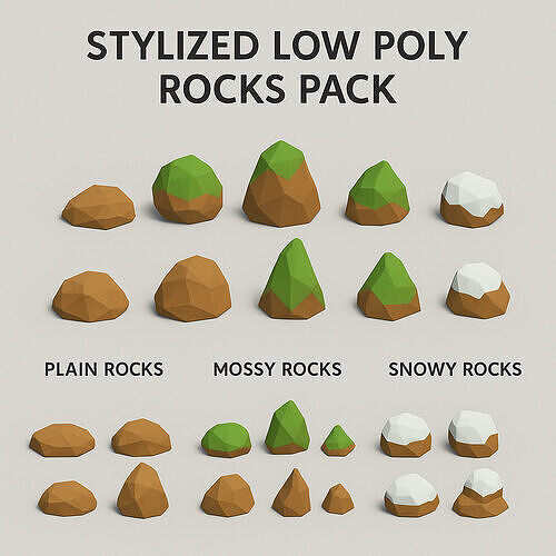 Stylized Low Poly Rock Pack 35 Variations Low-poly 3D model