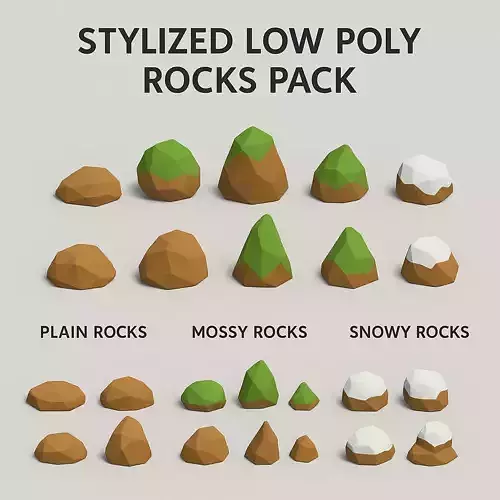 Stylized Low Poly Rock Pack 35 Variations Low-poly 3D model