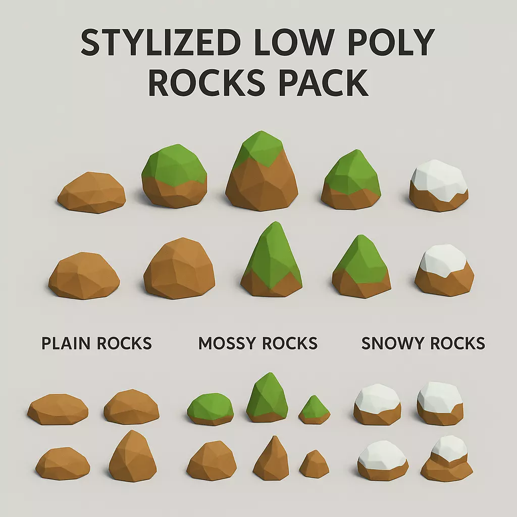 Stylized Low Poly Rock Pack 35 Variations Low-poly 3D model_0