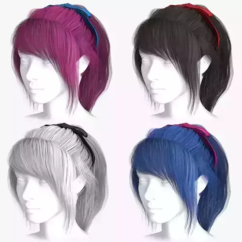 Wig Hairstyle Female 4 colors Low-poly 3D model