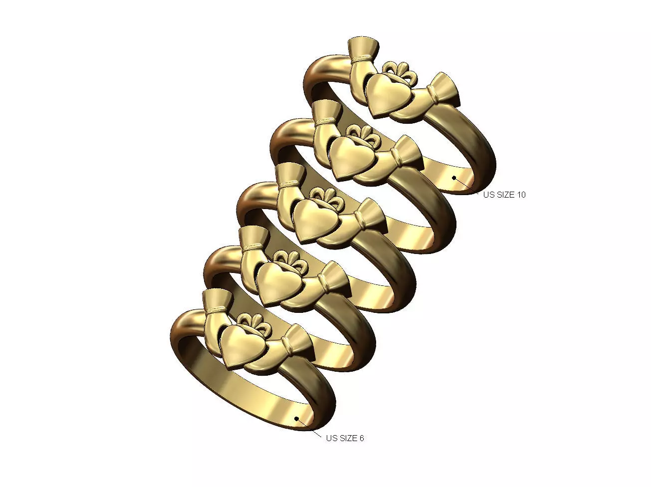 Claddagh heart crown stacker guard ring US sizes 6to10 3D print model_0