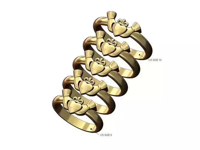 Claddagh heart crown stacker guard ring US sizes 6to10 3D print model
