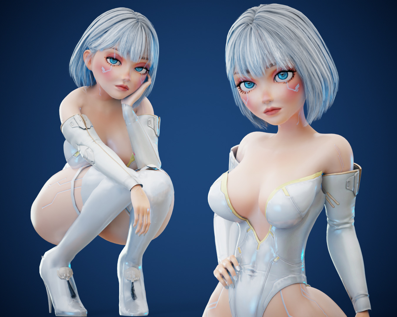 Game Sexy Scifi Stylized Girl Character rigged Lara Low-poly 3D model_16
