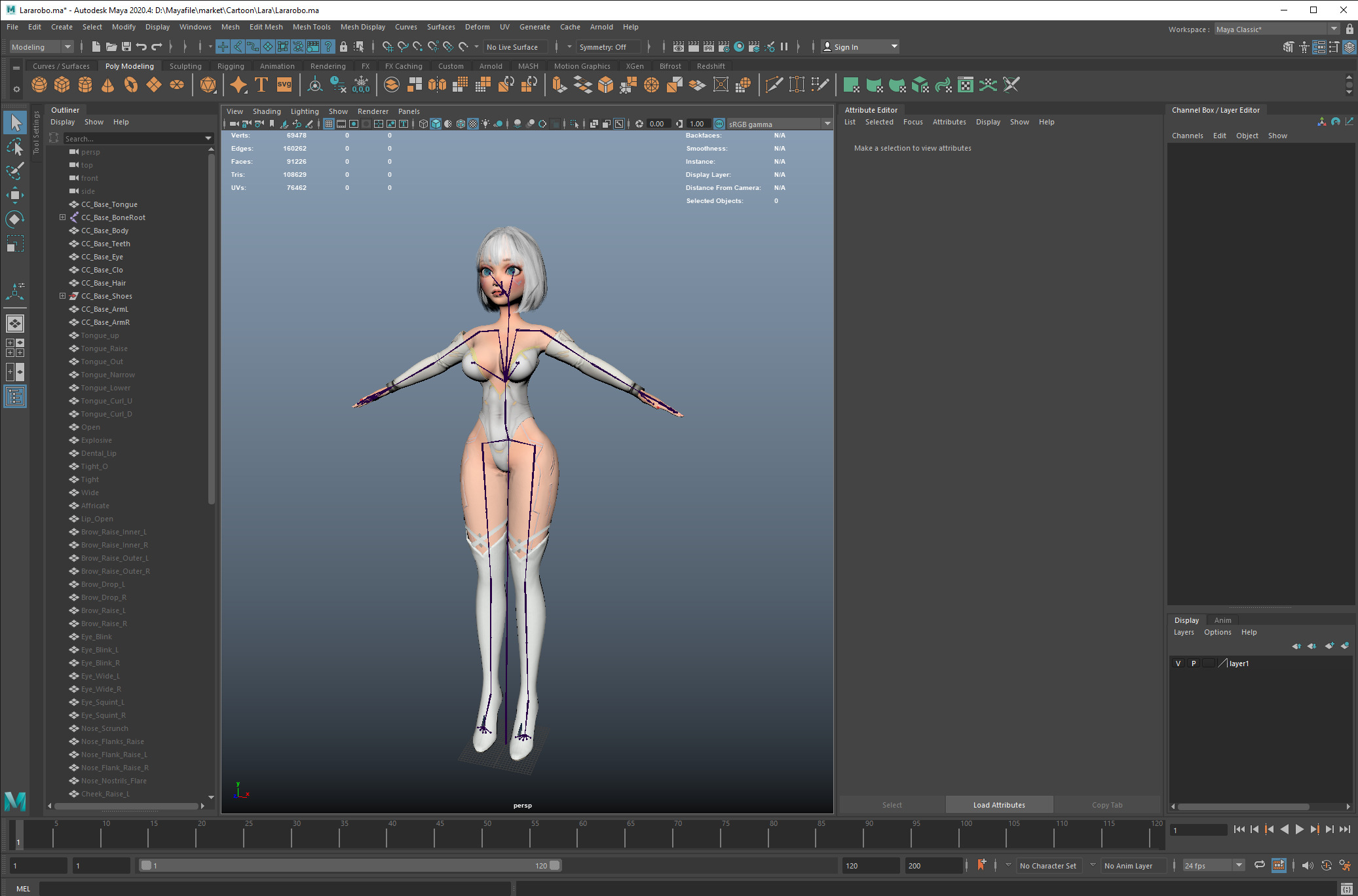 Game Sexy Scifi Stylized Girl Character rigged Lara Low-poly 3D model_35