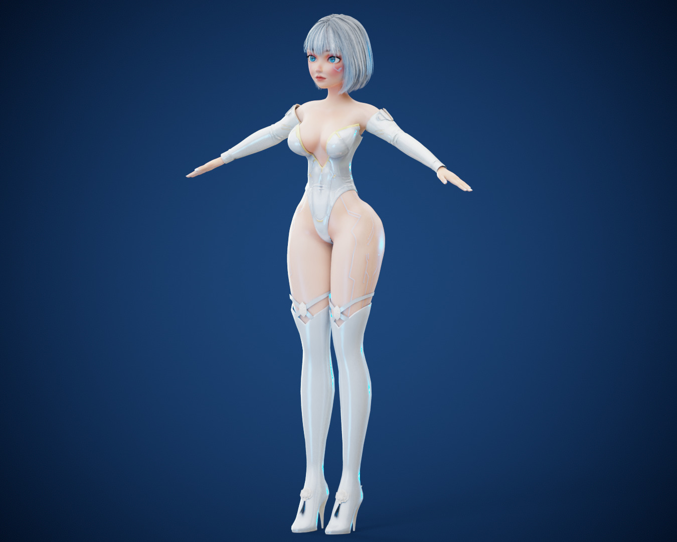 Game Sexy Scifi Stylized Girl Character rigged Lara Low-poly 3D model_26