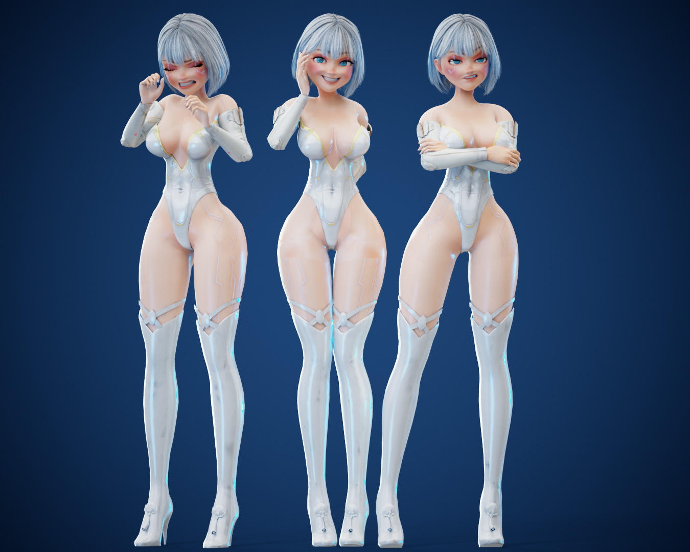 Game Sexy Scifi Stylized Girl Character rigged Lara Low-poly 3D model_14