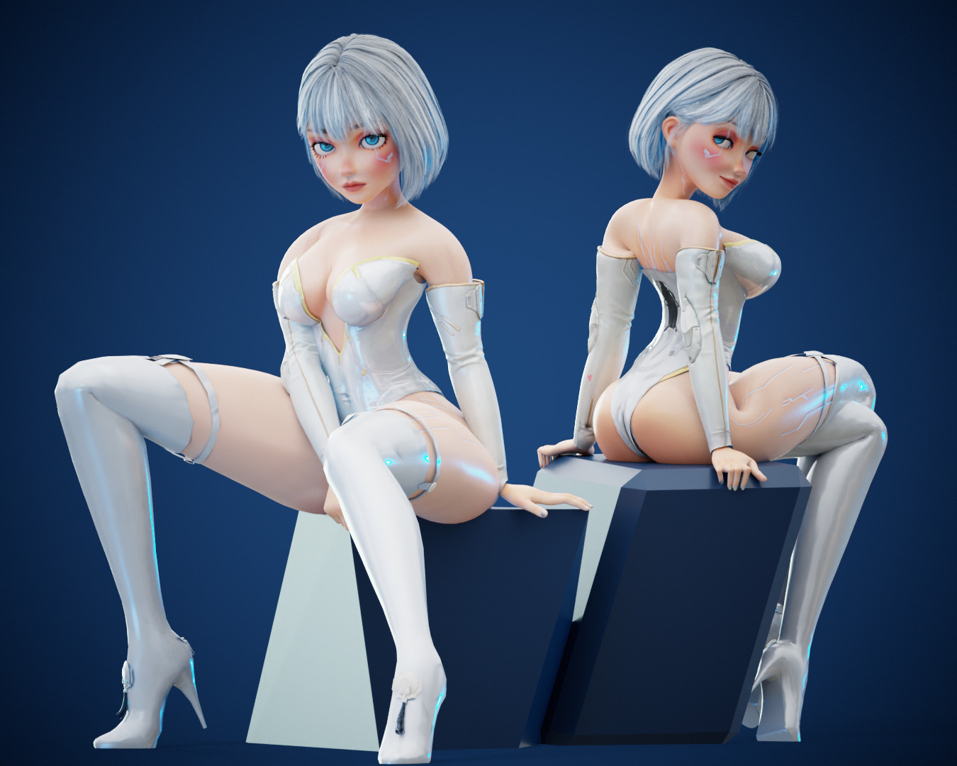 Game Sexy Scifi Stylized Girl Character rigged Lara Low-poly 3D model_17