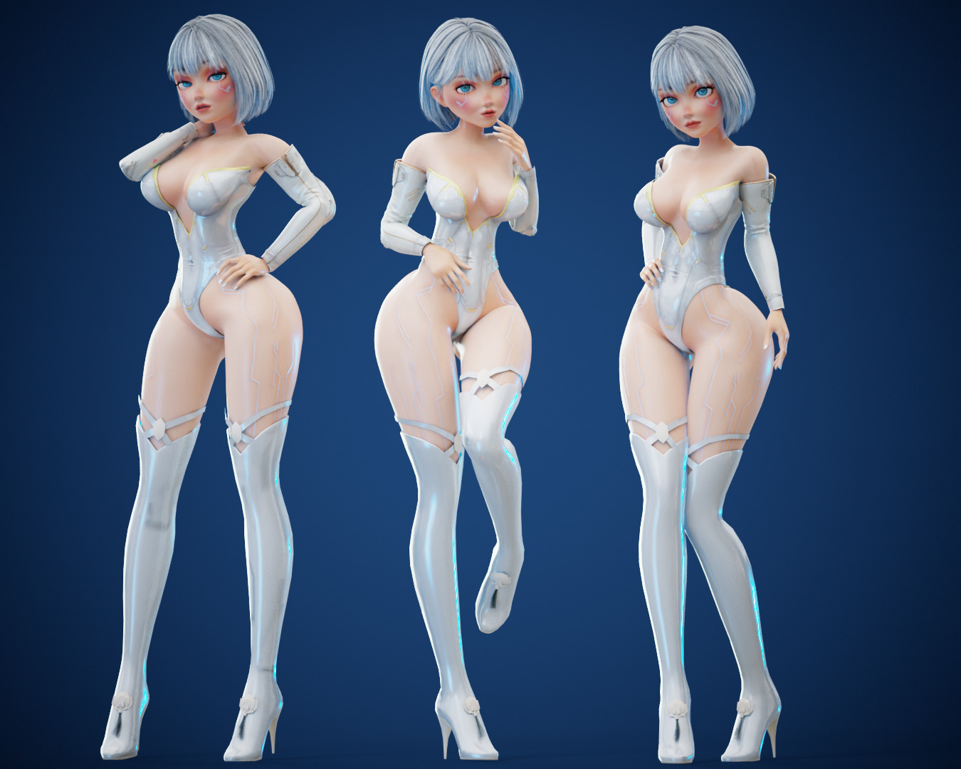Game Sexy Scifi Stylized Girl Character rigged Lara Low-poly 3D model_15