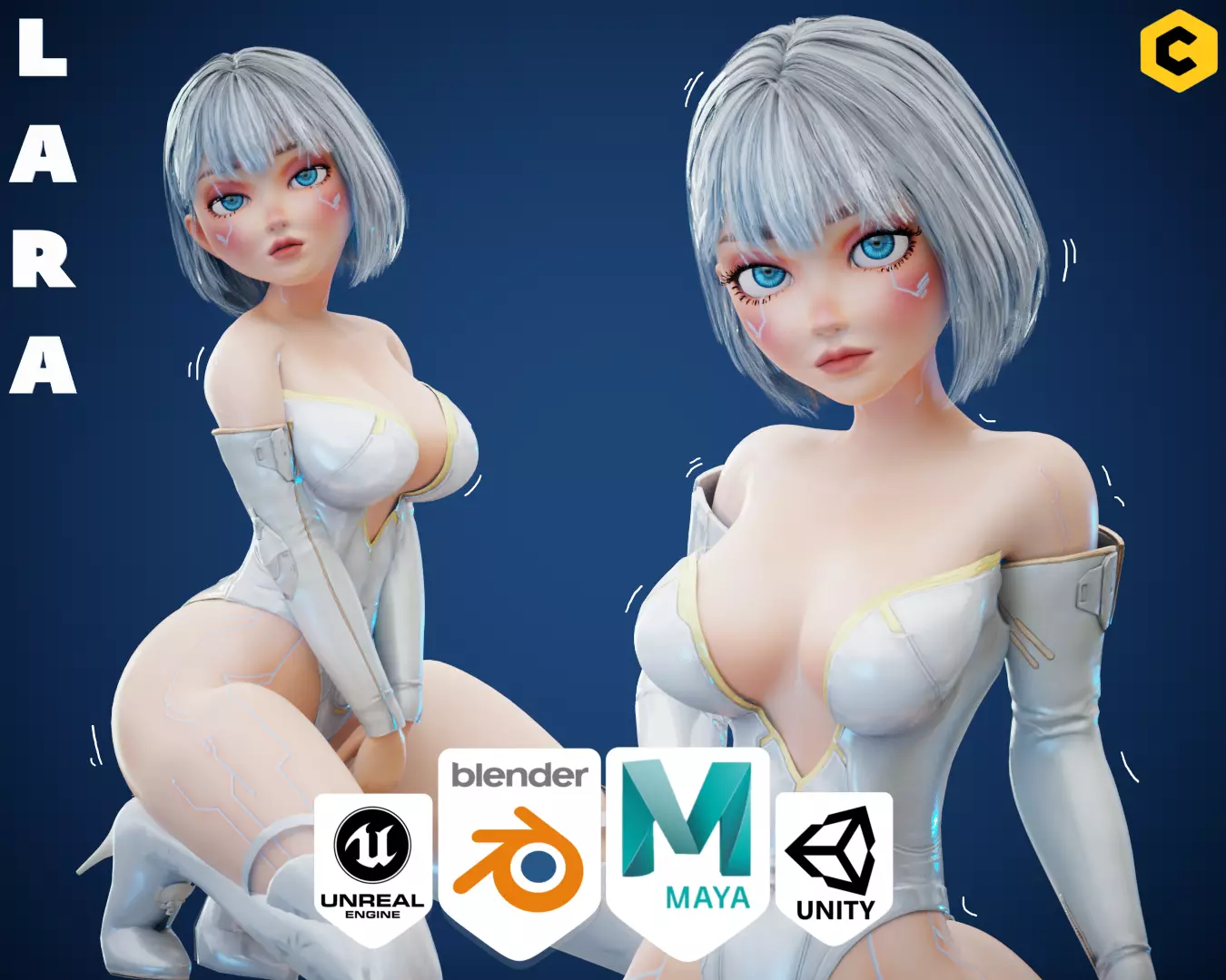 Game Sexy Scifi Stylized Girl Character rigged Lara Low-poly 3D model_0