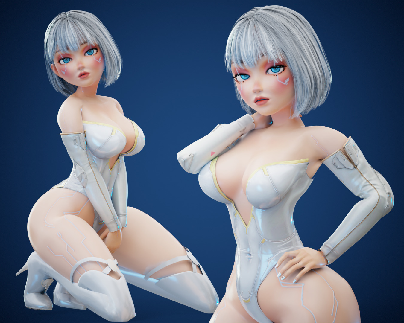 Game Sexy Scifi Stylized Girl Character rigged Lara Low-poly 3D model_18