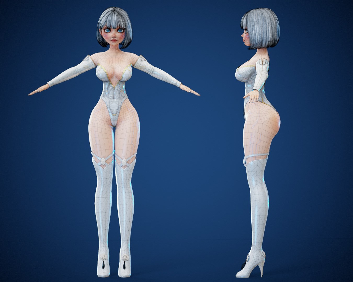 Game Sexy Scifi Stylized Girl Character rigged Lara Low-poly 3D model_7