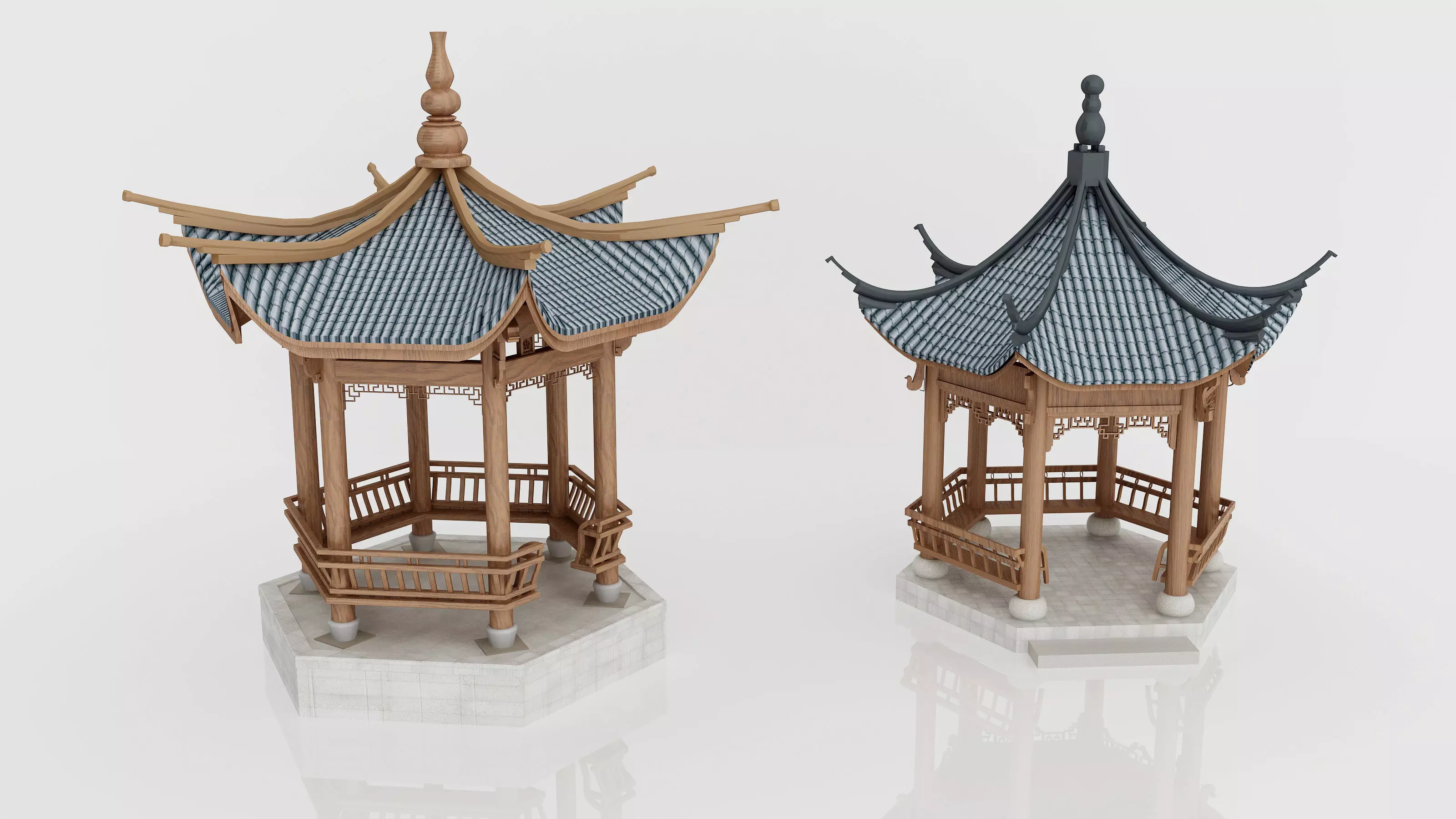 Chinese pavilion Low-poly 3D model_0