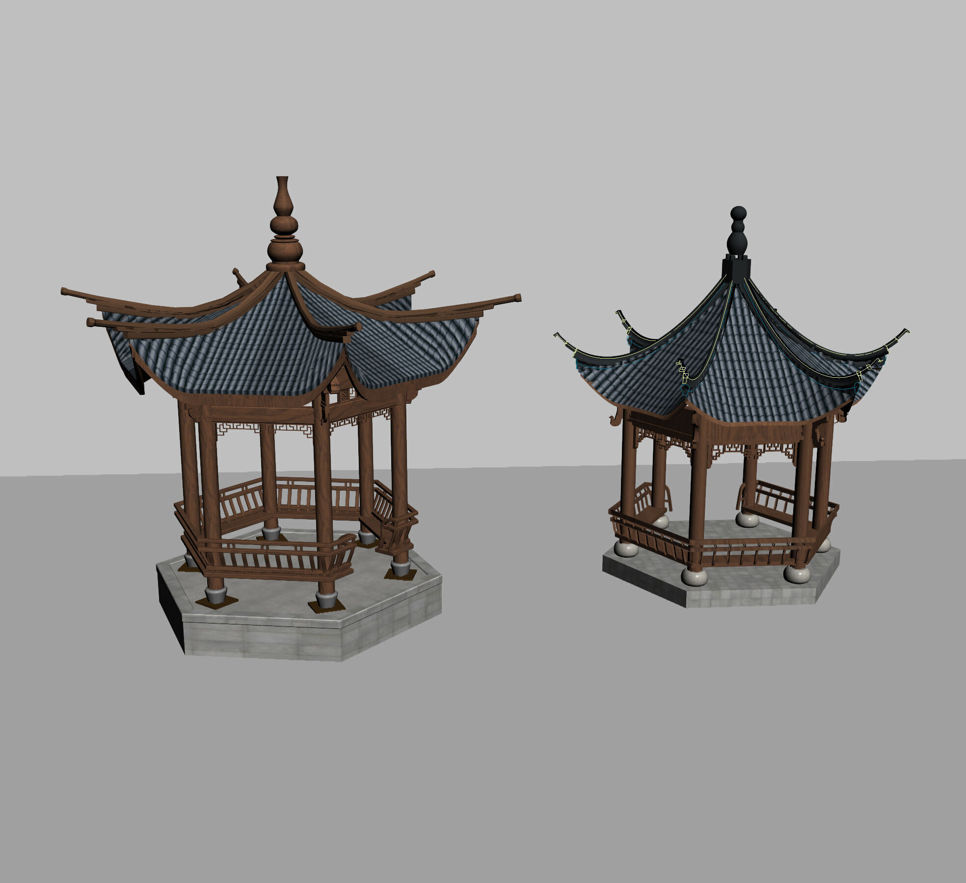 Chinese pavilion Low-poly 3D model_1