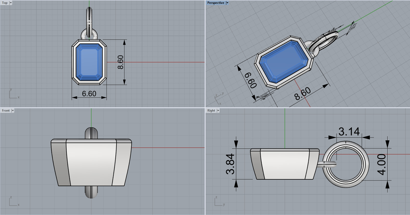 Bezel emerald pendant model 1040 3D print model_4