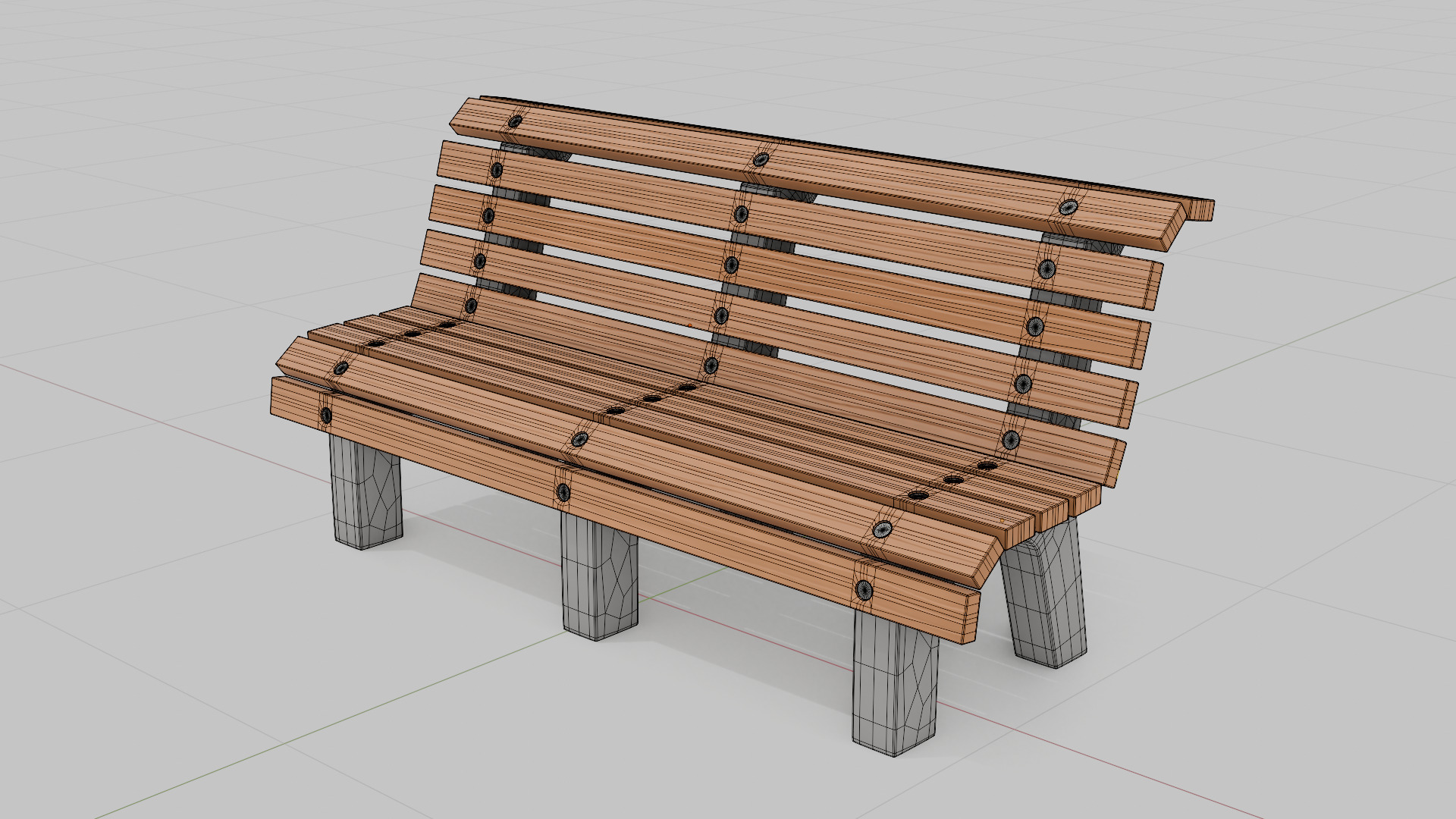 Outdoor Wooden Bench 7 Low-poly 3D model_1