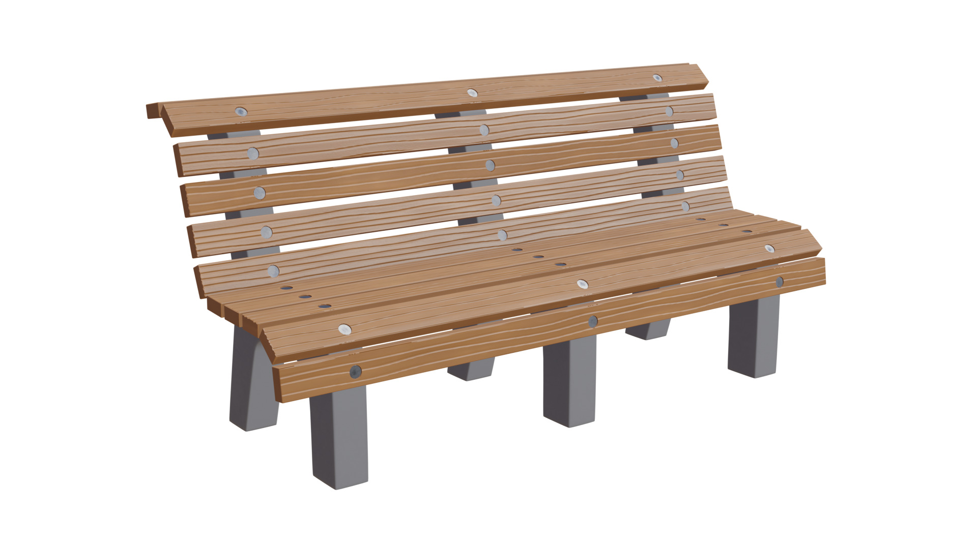 Outdoor Wooden Bench 7 Low-poly 3D model_2