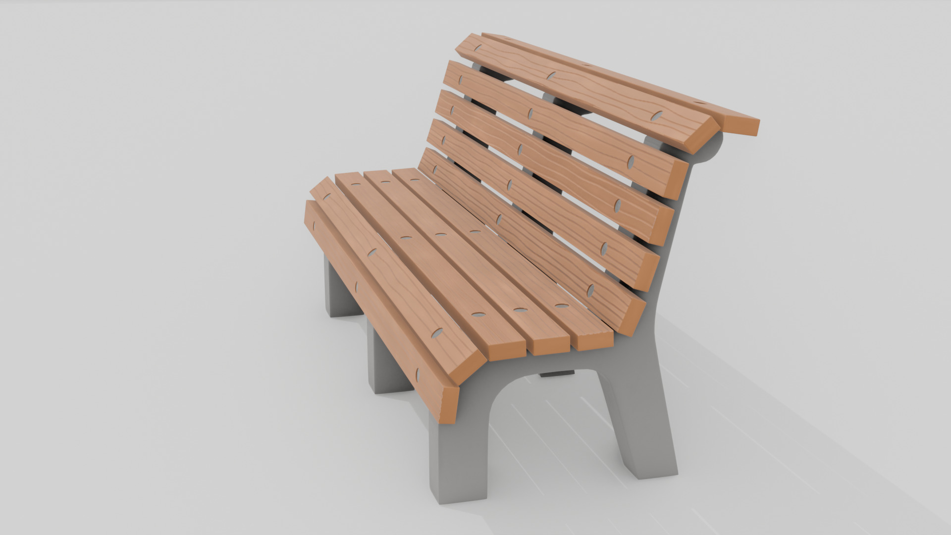 Outdoor Wooden Bench 7 Low-poly 3D model_6