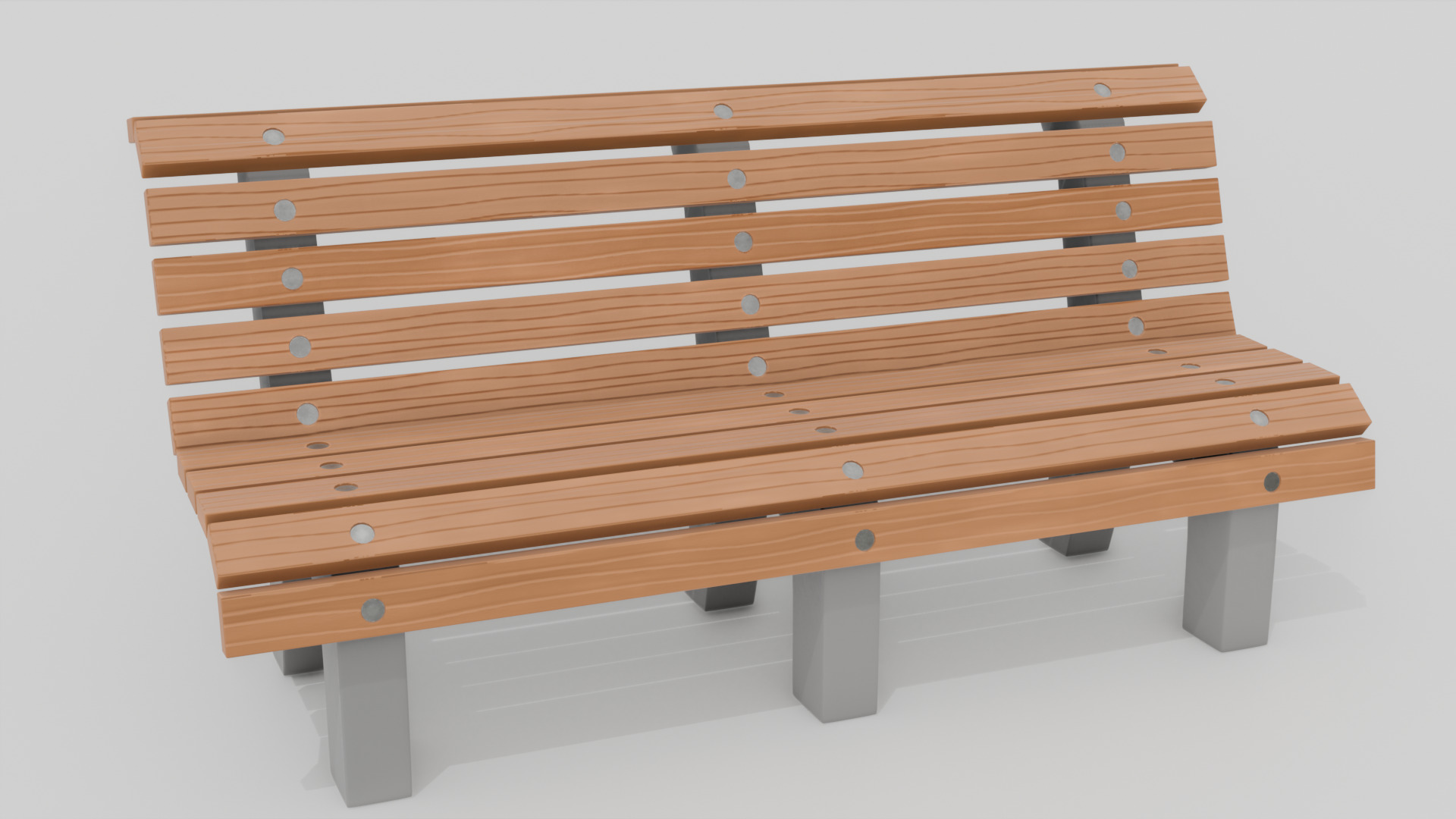 Outdoor Wooden Bench 7 Low-poly 3D model_3