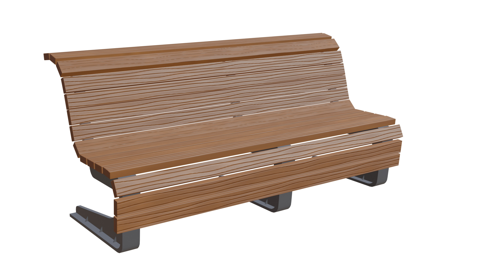 Outdoor Wooden Bench 8 Low-poly 3D model_2