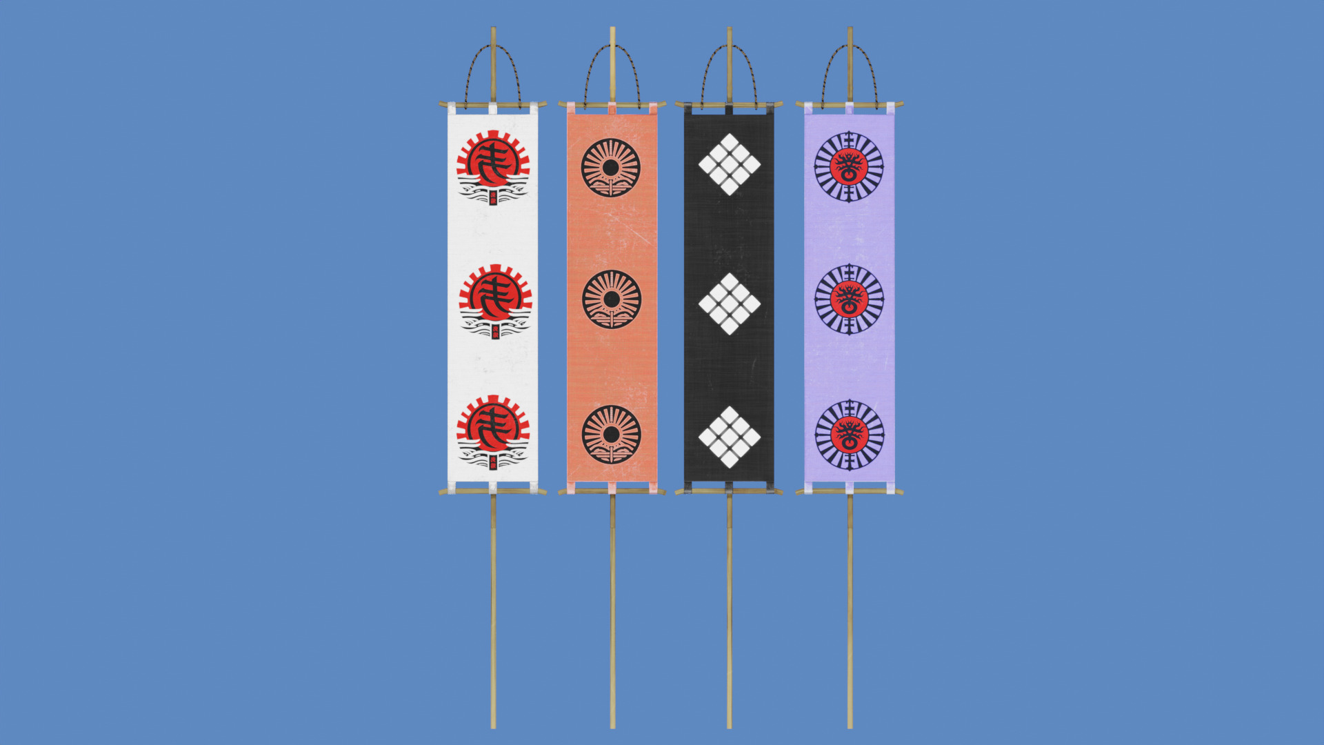 Oriental Structures - Sashimono Japanese War Banner Low-poly 3D model_3