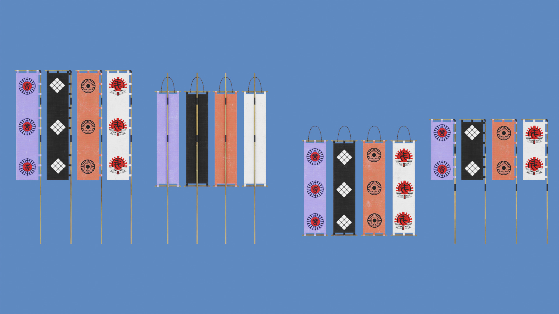 Oriental Structures - Sashimono Japanese War Banner Low-poly 3D model_5