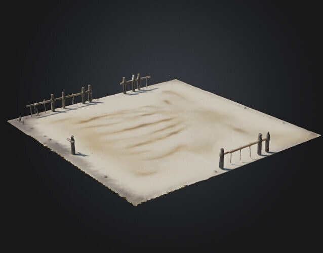 Sandy Yard with Broken Fences Low-Poly 3D Model 3D model
