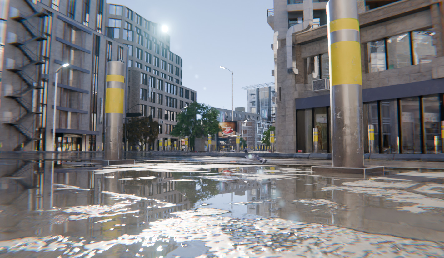 Modern Urban City - Morning wet street scene 3D model_14