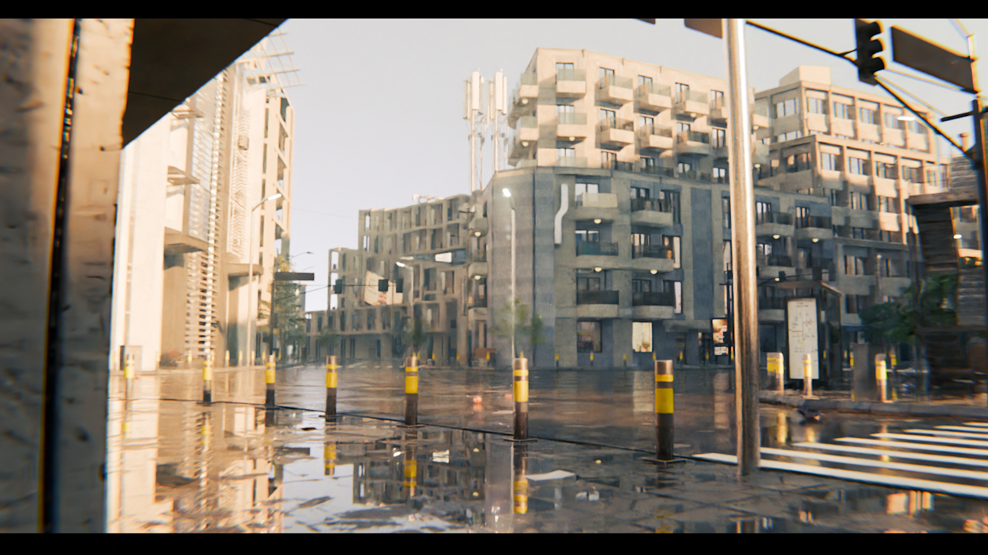 Modern Urban City - Morning wet street scene 3D model_1