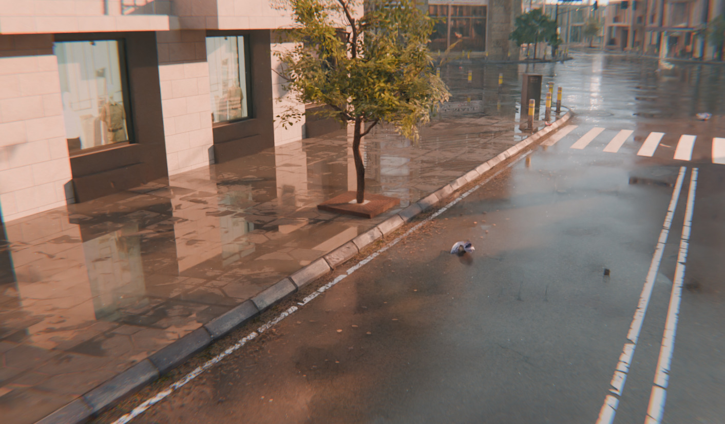 Modern Urban City - Morning wet street scene 3D model_7