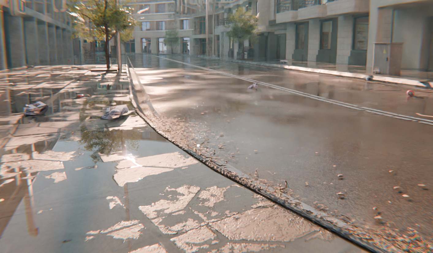 Modern Urban City - Morning wet street scene 3D model_8