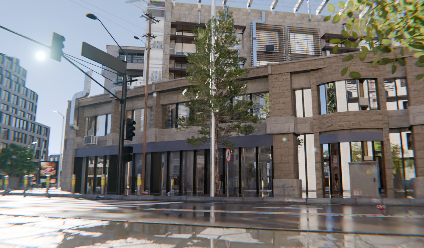 Modern Urban City - Morning wet street scene 3D model_13