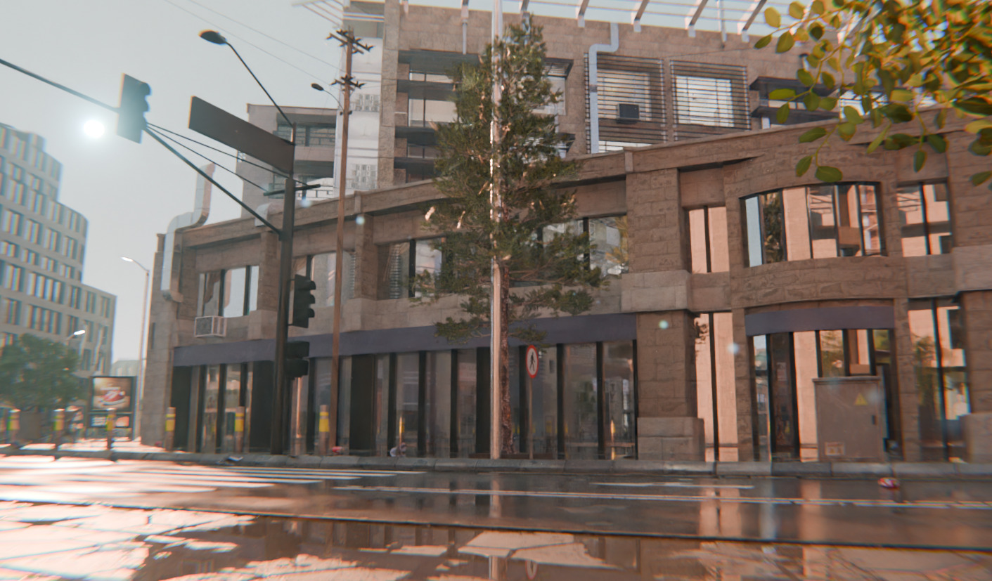 Modern Urban City - Morning wet street scene 3D model_9