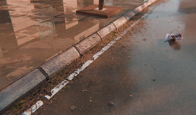 Modern Urban City - Morning wet street scene 3D model 4
