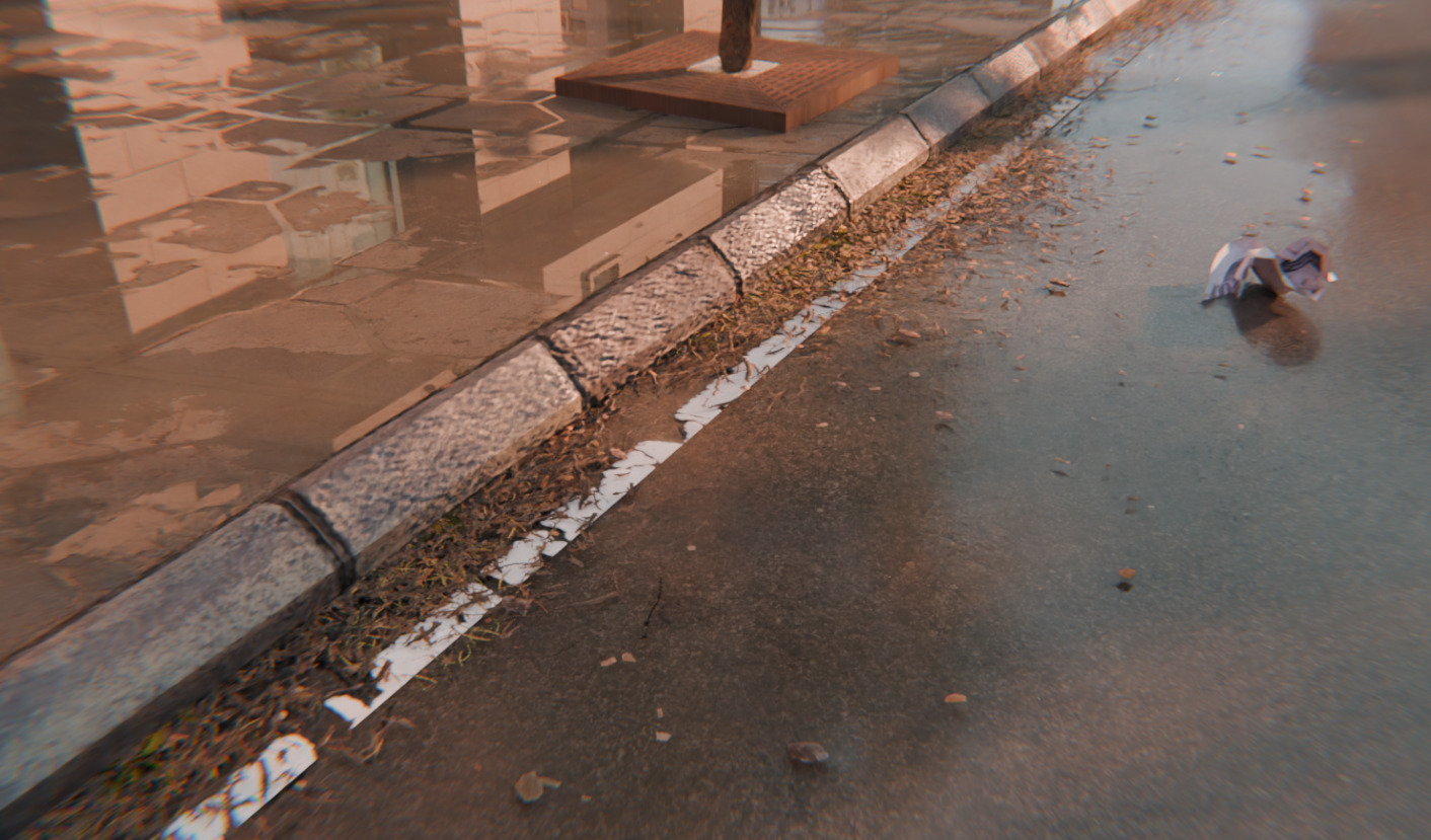 Modern Urban City - Morning wet street scene 3D model_3