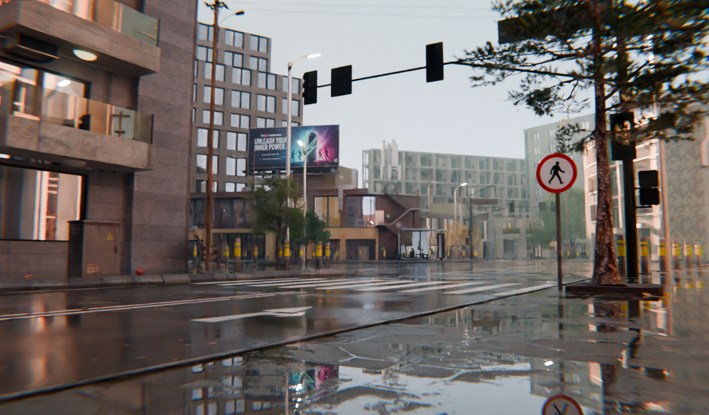 Modern Urban City - Morning wet street scene 3D model_15