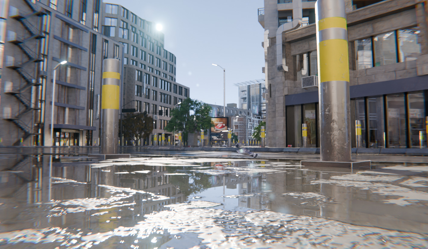 Modern Urban City - Morning wet street scene 3D model_12