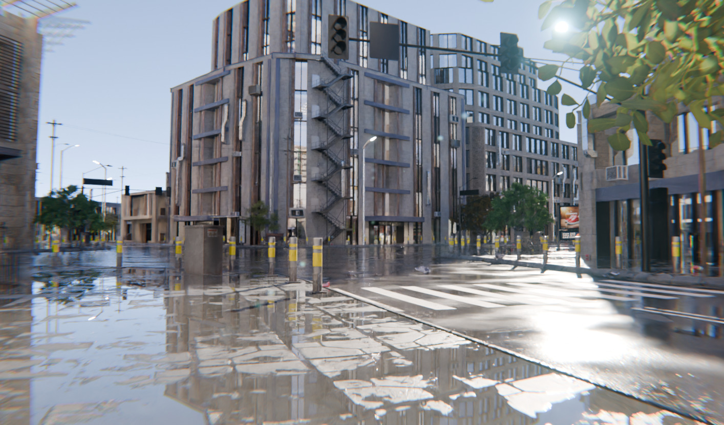 Modern Urban City - Morning wet street scene 3D model_11
