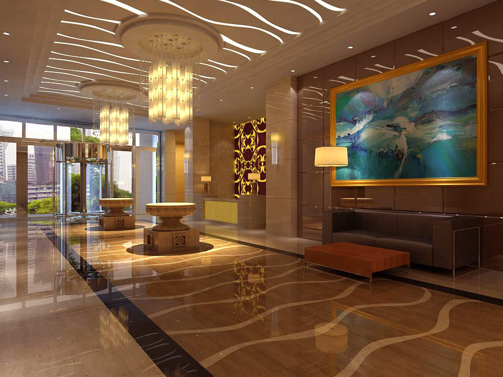lobby with wall painting and designer walls