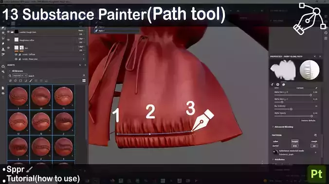 Substance Painter Path Tool Seam  Create Realistic Fabric 3D model