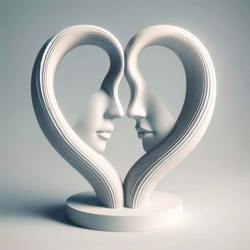 Heart-Shaped Faces Sculpture Minimalist Love Art 3D print model_0