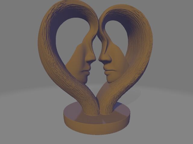 Heart-Shaped Faces Sculpture Minimalist Love Art 3D print model_2