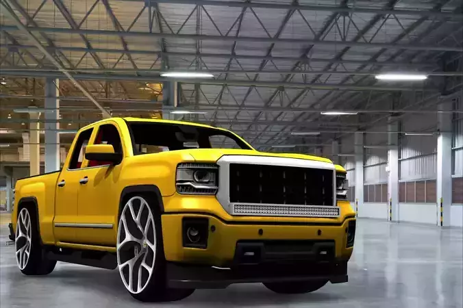 customized yellow GMC Sierra 3D model